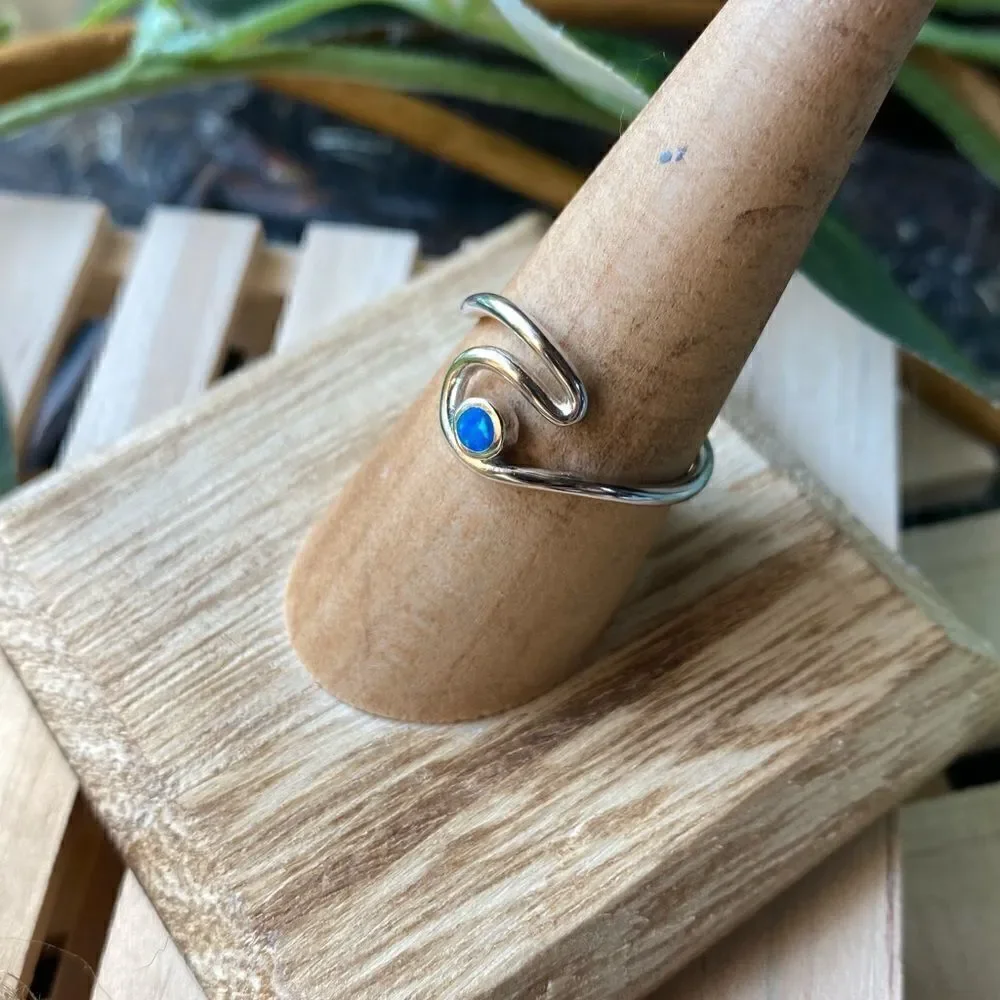 Sterling Silver Lab Opal Wave Ring - Picture 3 of 4